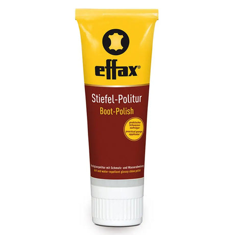 Yellow and maroon effax black boot polish tube with white cap for easy black boot care and shine