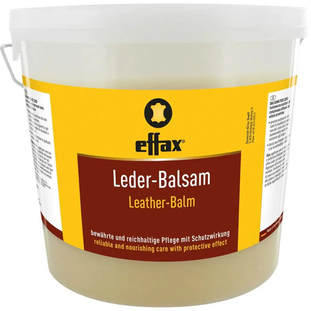 Effax leather balm 5lt tub in white plastic bucket with yellow brown label for valuable leather care