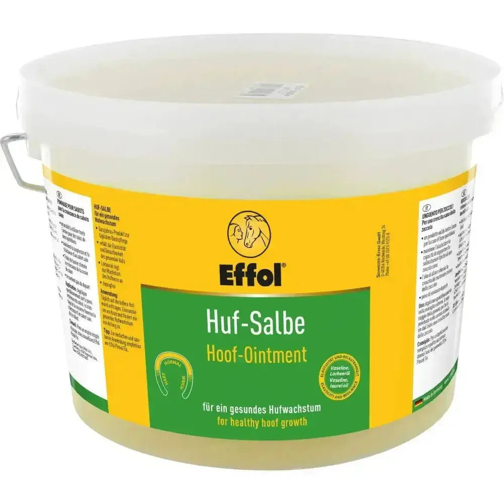 Effol hoof ointment yellow in a white plastic bucket with green and yellow labeling original ointment formula