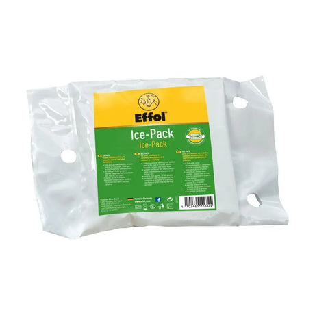 Effol ice pack in a white sealed pouch with green and yellow label for speedy cold treatment and secure ruck-zuck-pack