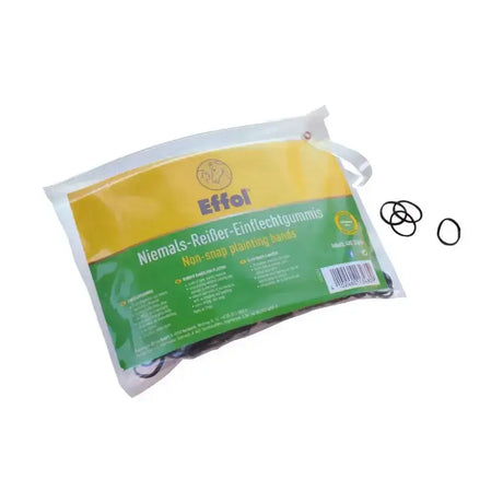 Effol slickerbands black plaiting bands in a clear pack with yellow green label holding black rubber plaiting bands