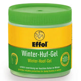Effol winter hoof gel in a green and yellow jar with ribbed lid for hoof care and winter protection