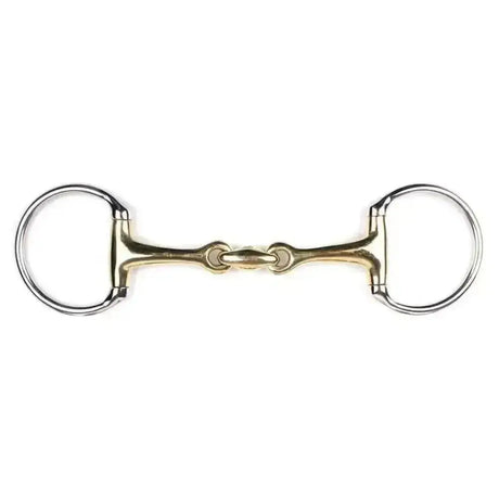 A polished brass and silver eggbutt bit double jointed german argentan with stainless steel horsebit design