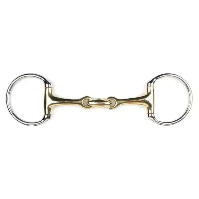 A polished brass and silver eggbutt bit double jointed german argentan with stainless steel horsebit design