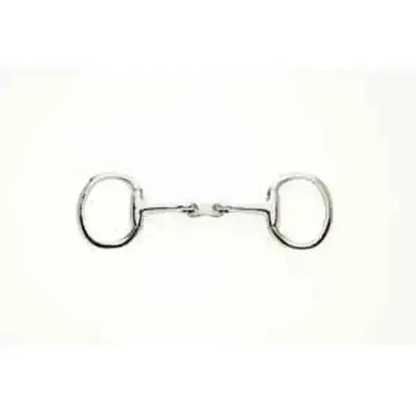 Silver-colored metal eggbutt french link fixed cheek bit with smooth polished finish and classic design