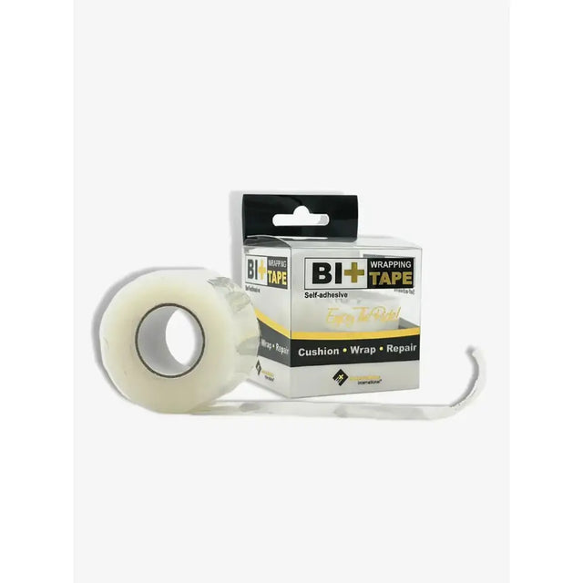 Clear self-adhesive bit wrapping tape in white and black bi plus package ideal for ehi bit wrapping use