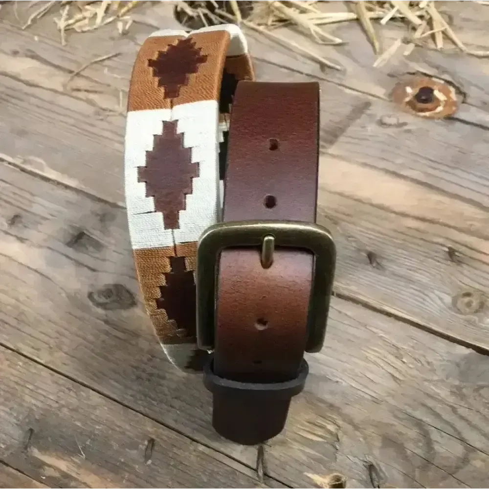Elano Leather Polo Belt - Wide Belt Brown / Beige 36" Belts