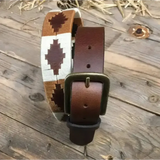 Elano Leather Polo Belt - Wide Belt Brown / Beige 36" Belts