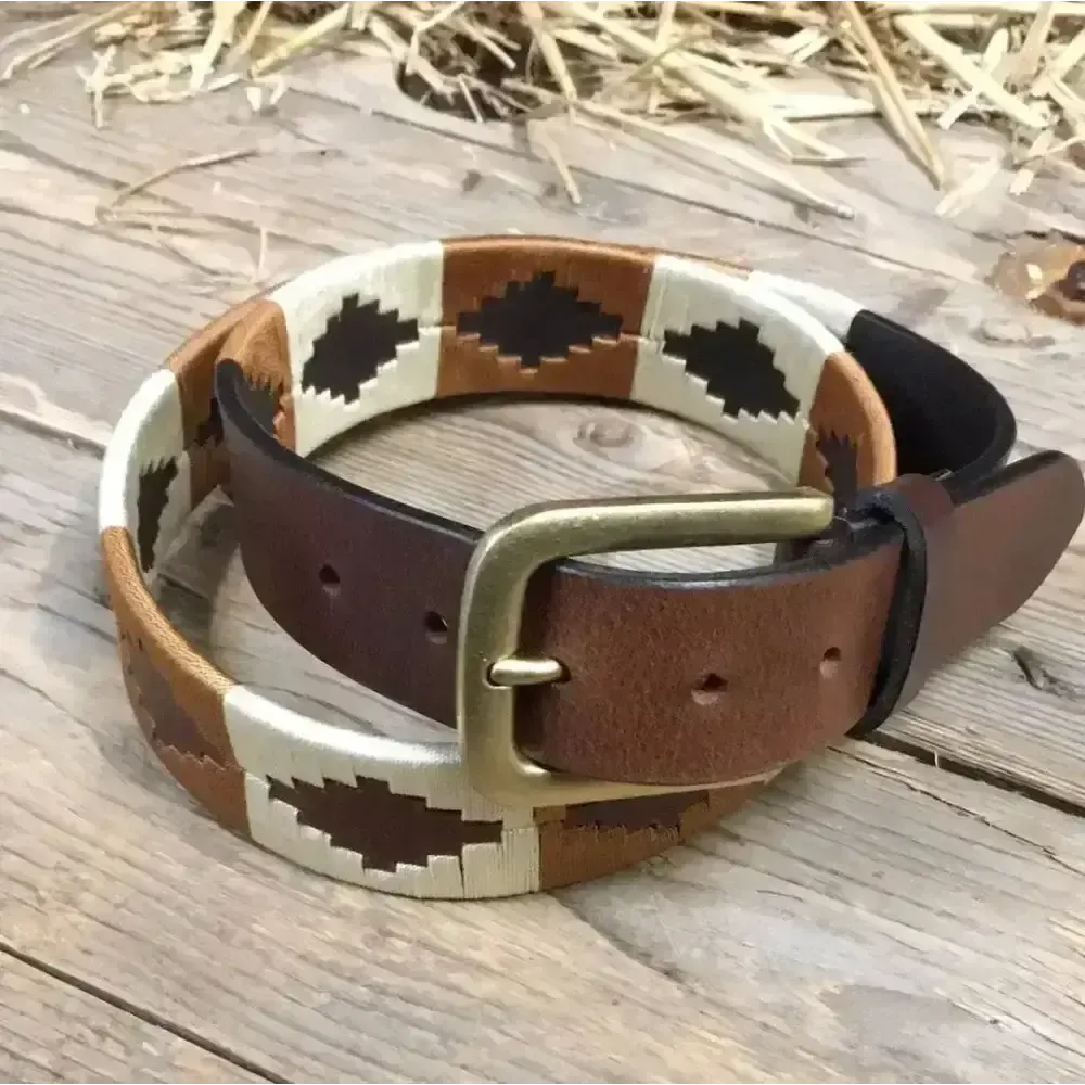 Elano Leather Polo Belt - Wide Belt Brown / Beige 36" Belts
