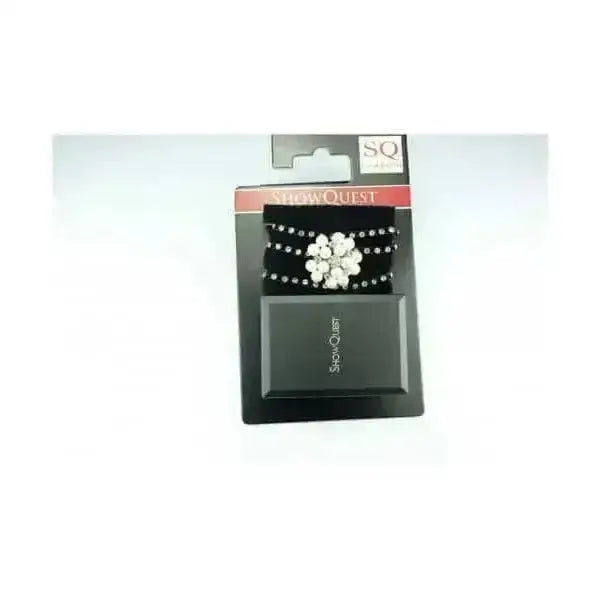 Black beaded elastic hat band with central floral rhinestone design from showquest esteem riding hat bands collection