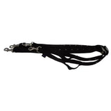 Black elasticated side reins with silver trigger clips and adjustable buckles for shock absorption in sizes mini