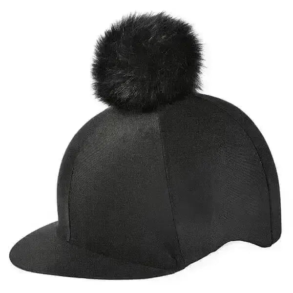 Elico Aberford Lycra Riding Hat Cover With Pom Pom (Black) Black Hat Silks