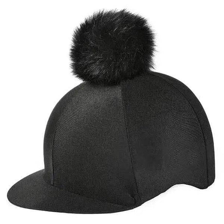 Elico Aberford Lycra Riding Hat Cover With Pom Pom (Black) Black Elico Hat Silks Barnstaple Equestrian Supplies