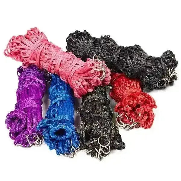 Colorful braided rope bundles in pink purple blue red and black with metal rings for elico bodmin haynet larger holes