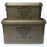 Two olive green plastic containers of elico brewers yeast brewers yeast gold label for horse skin and coat conditioner