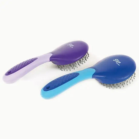 Purple and blue plastic elico brunswick mane & tail brush with textured grips for easy handling and grooming