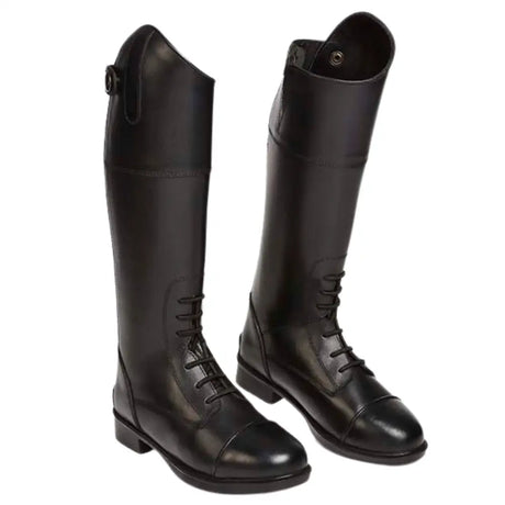 Black leather elico charlotte kids riding boots with laces and cap toe design for kids riding boots use