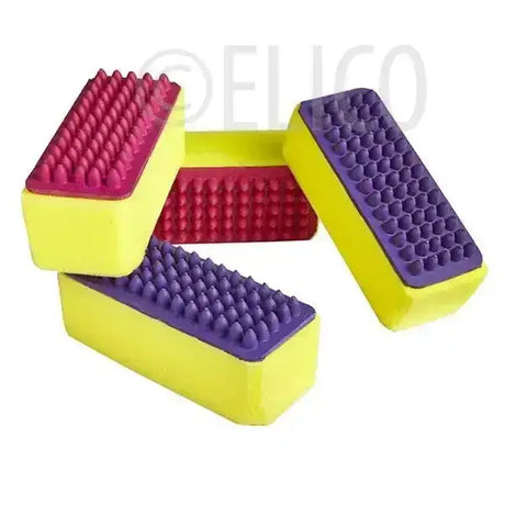 Bright yellow elico coolgroom sponge with textured pink and purple abrasive tops design registered sponge for grooming