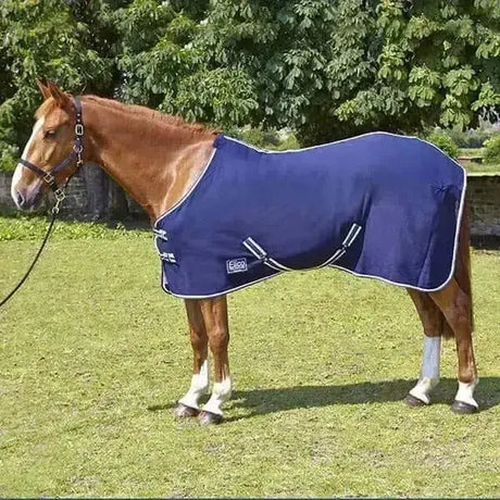 Navy blue elico cotswold cotton horse blanket with white trim and reflective stripes quality cotton summer sheet