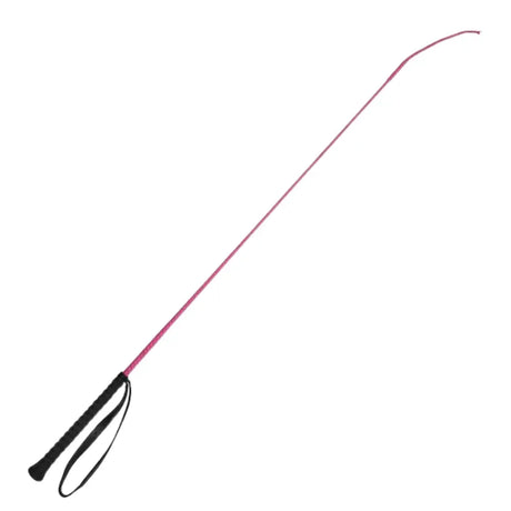 Pink reflective elico cr25 childs riding whip with black grip and thin curved handle for riding use