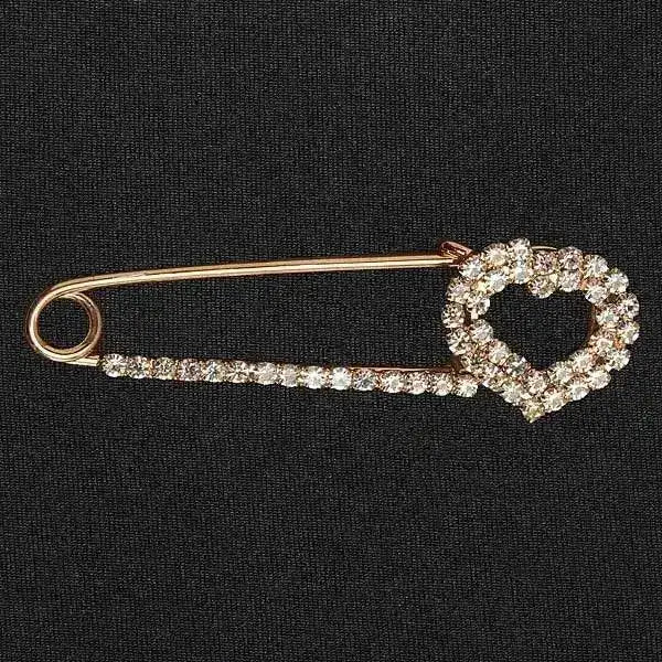 Elico crystal heart rose gold safety pin with clear rhinestone heart detail perfect for riding apparel accents