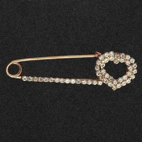 Elico crystal heart rose gold safety pin with clear rhinestone heart detail perfect for riding apparel accents