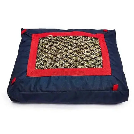 Navy blue and red elico dawlish haybag cushion with woven mesh center filled with dry grass made of denier fabric