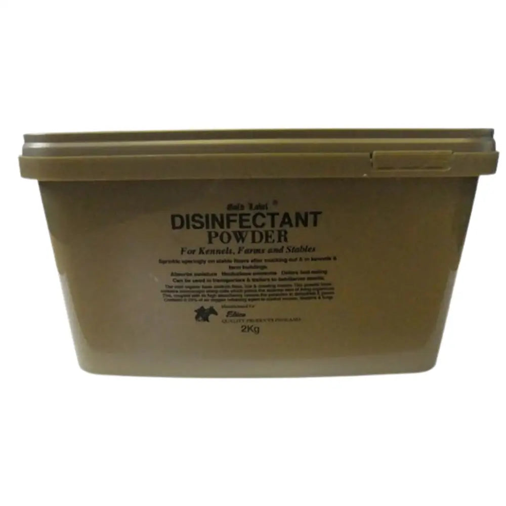 Olive green plastic container of elico disinfectant powder for kennels farms and stables use