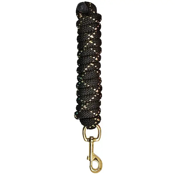 Black braided elico dovedale lead rope 8ft with gold toned metal clip for easy horse handling