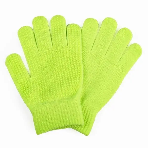 Lime green silicone-coated knit elico expander gloves neon with textured grip dots on palms for better hold