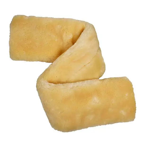 Soft pale yellow elico faux sheepskin girth sleeve with plush cozy texture for horse comfort and sheepskin girth use