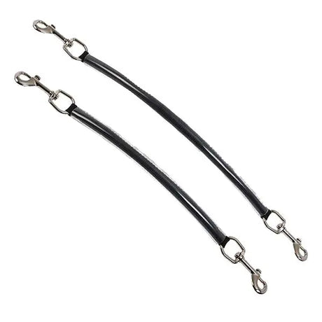 Black leather elico fillet strings with silver metal clasps for horse rug straps and plastic coated fillets