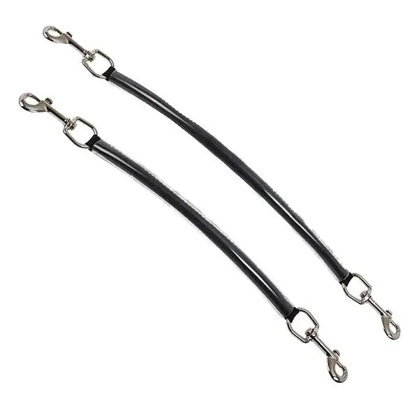 Black leather elico fillet strings with silver metal clasps for horse rug straps and plastic coated fillets