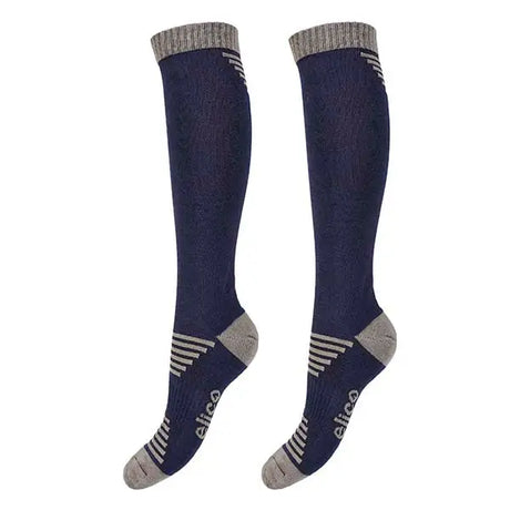 Navy grey elico genoa compression socks with knee-high design gray ribbed cuffs toe and heel with ankle stripes