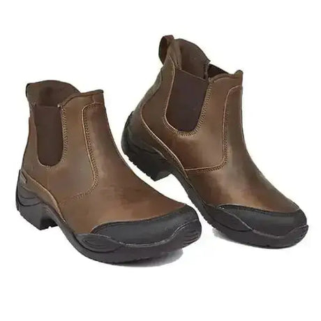 Brown leather elico glencoe yard boots with black rubber soles and reinforced toes made from good quality crazy horse leather