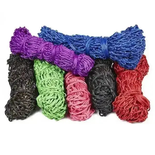 A colorful bundle of strong hanging ropes in purple blue green pink red and black for elico helston haynet 5cm fine mesh