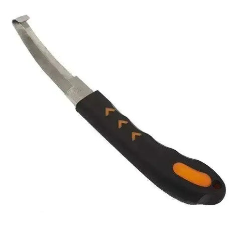 Elico hoof knife with black and orange handle and curved metallic blade for precise hoof care horse use