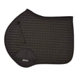Black quilted horse saddle pad with stitched grid and elico embroidered in white on the elico islington saddlecloth
