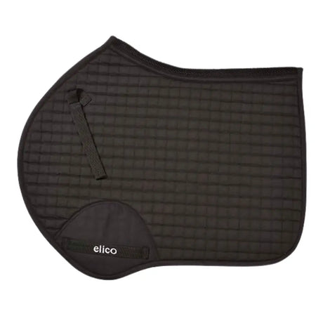 Black quilted horse saddle pad with stitched grid and elico embroidered in white on the elico islington saddlecloth