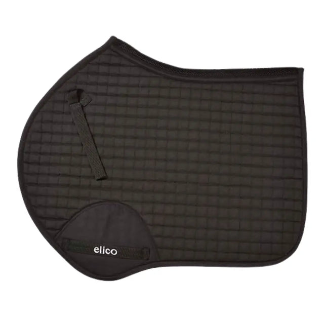 Black quilted horse saddle pad with stitched grid and elico embroidered in white on the elico islington saddlecloth