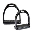 Black elico lightweight stirrup irons with textured rubber footpads for extra grip and durable polymer build