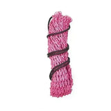 A pink knitted rope coiled and secured with dark brown cord for elico little piggy small holed haynet pink medium
