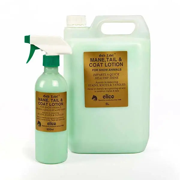 Light green plastic elico mane tail lotion spray bottle with white trigger and silent spray for coats and manes