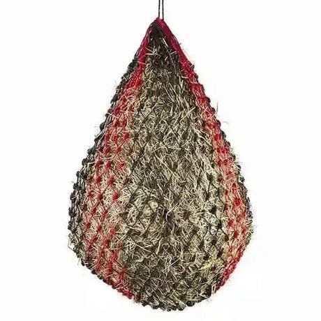 Red and green mesh elico newquay haynets with small holed haynet design and hanging loop for easy use