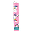 Pink unicorn height chart fabric door mat with rainbow and cloud illustrations for kids room decor