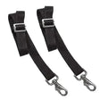 Black elico nylon horse leg straps with silver metal buckles and swivel hooks for secure horse rug fastening