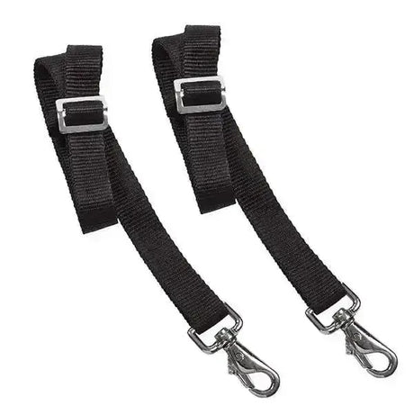 Black elico nylon horse leg straps with silver metal buckles and swivel hooks for secure horse rug fastening
