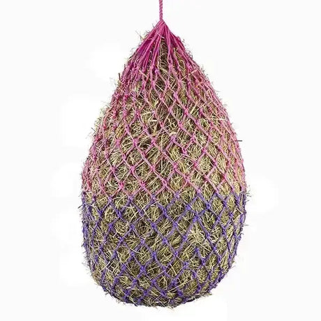 A vibrant elico padstow haynet purple pink made from quality polypropylene woven mesh for hanging hay feeding