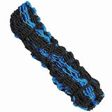 A knitted headband with textured black and vibrant blue yarn from elico penzance haynet featuring extra strong haynet design