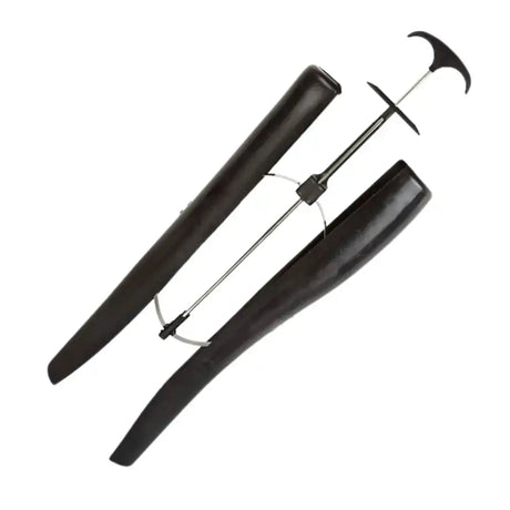 Black elico plastic boot tree with metal adjustable spine and curved handle for long riding boots maintenance